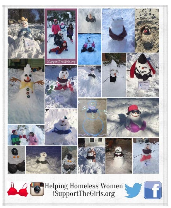 Collage of snow women wearing bras